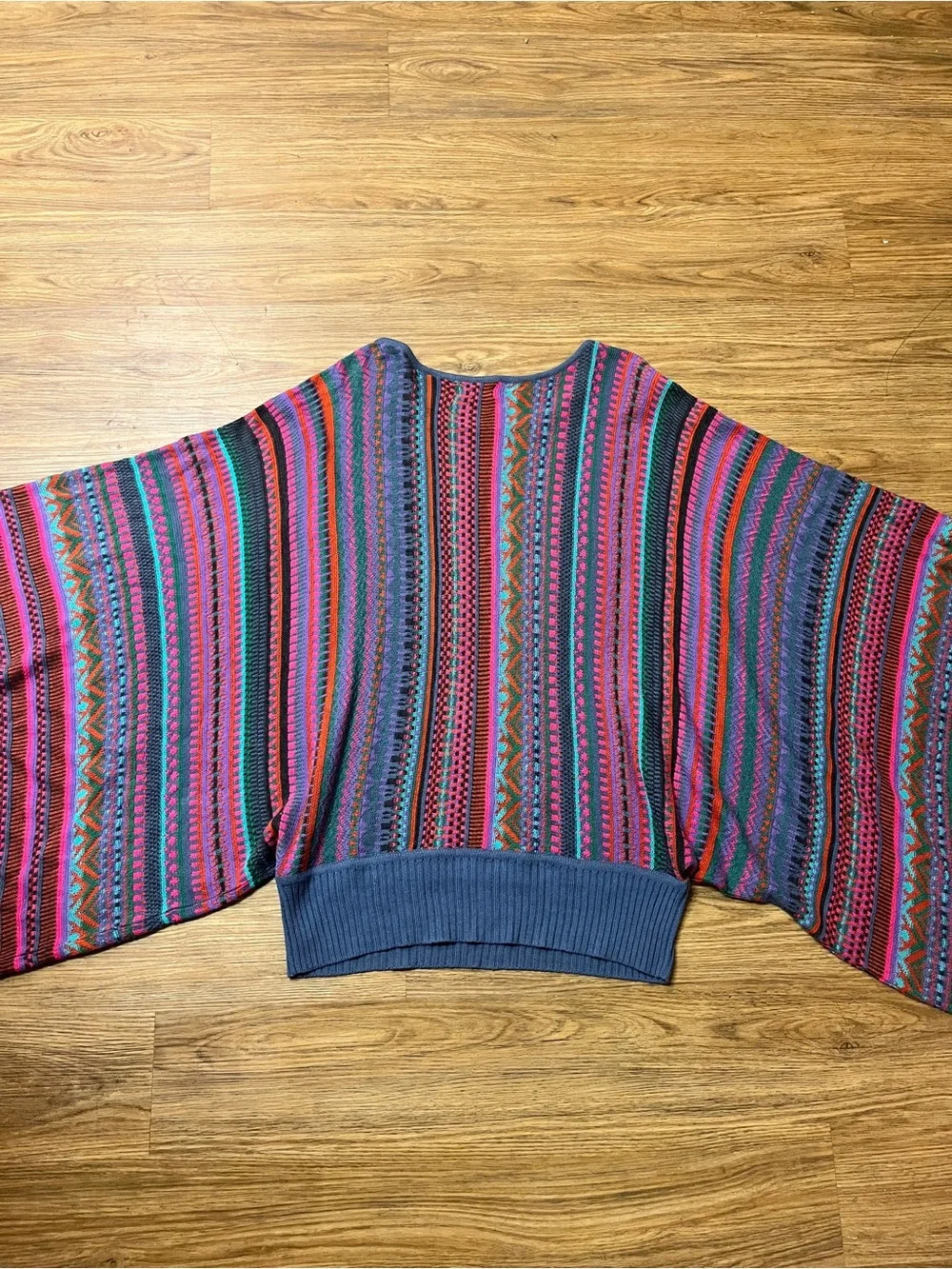 NOVICA Peruvian Knit Poncho Sweater Alpaca Blend Multicolor Striped Boho Fiesta